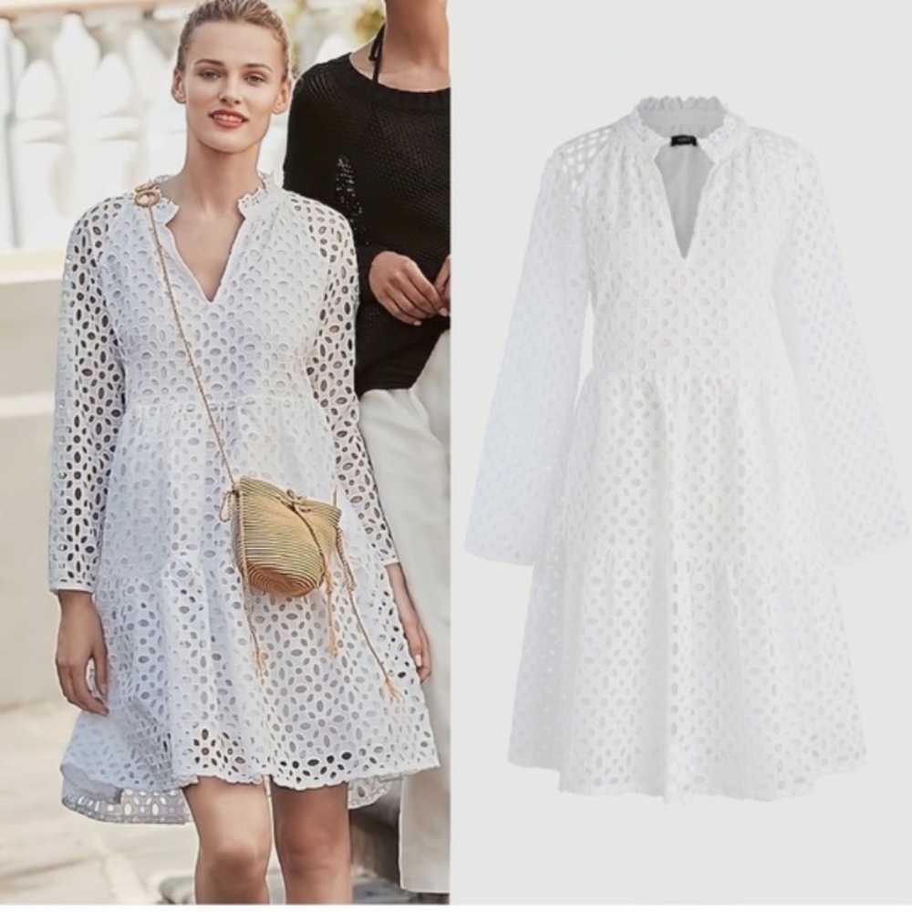 J.Crew Tiered Popover Dress in Embroidered Eyelet Size Small White